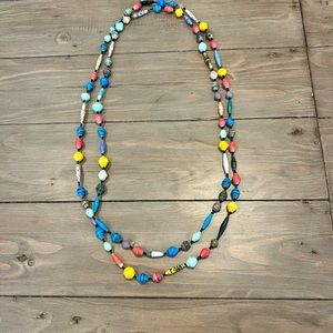 Multicolor bead Necklace, 16” doubled and 33” flat.